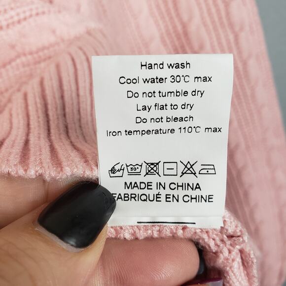 Balloon Sleeve Cable Knit Sweater Blush Pink Pullover Relaxed Fit Preppy Size L - Picture 7 of 7